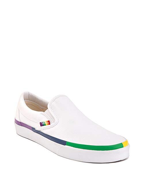 Vans Unisex Slip-On Rainbow Foxing Skate Shoes White Canvas Fashion Sneaker