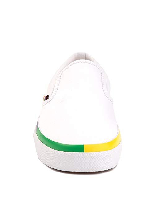 Vans Unisex Slip-On Rainbow Foxing Skate Shoes White Canvas Fashion Sneaker