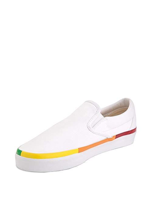 Vans Unisex Slip-On Rainbow Foxing Skate Shoes White Canvas Fashion Sneaker