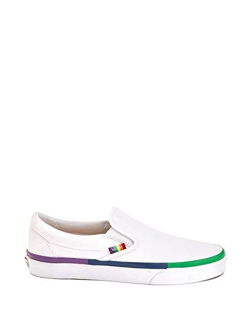 Vans Unisex Slip-On Rainbow Foxing Skate Shoes White Canvas Fashion Sneaker