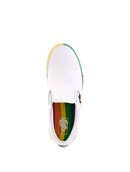 Vans Unisex Slip-On Rainbow Foxing Skate Shoes White Canvas Fashion Sneaker