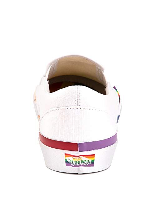 Vans Unisex Slip-On Rainbow Foxing Skate Shoes White Canvas Fashion Sneaker