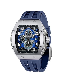 Men's Watches TSAR BOMBA Tonneau Luxury Wrist Watches Sapphire Crystal Japanese Quartz Movement Chronograph Rubber Strap 50M Water Resistant Classic Design Luminous Diver