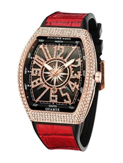 Luxury Men's Crystal Watch Tonneau Fashion Bling Iced Out Diamond Watch for Men Hip Hop Rapper