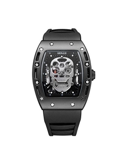 BOFUTE Men's Skull Luminous Dial Outdoor Sports Gifts Rectangle Quartz Watch with Silicone Band