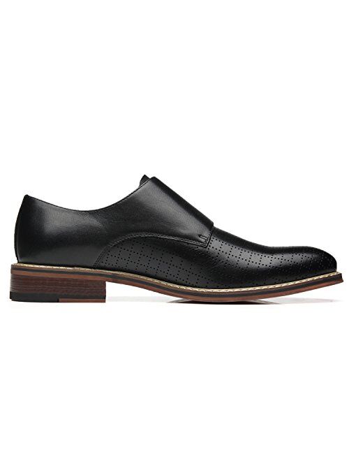 La Milano Mens Double Monk Strap Slip on Loafer Cap Toe Leather Oxford Formal Business Casual Comfortable Dress Shoes for Men