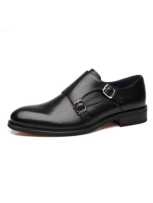 La Milano Mens Double Monk Strap Slip on Loafer Cap Toe Leather Oxford Formal Business Casual Comfortable Dress Shoes for Men