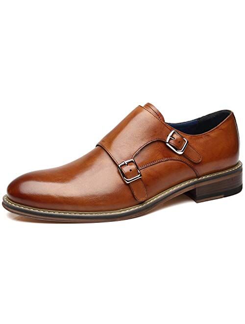 La Milano Mens Double Monk Strap Slip on Loafer Cap Toe Leather Oxford Formal Business Casual Comfortable Dress Shoes for Men