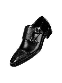 Bolano Bancroft Men's Monk Strap Dress Shoes - Slip on Dress Shoes for Men with Embossed Cap Toe - Designer Formal Shoes with Double Monk Strap