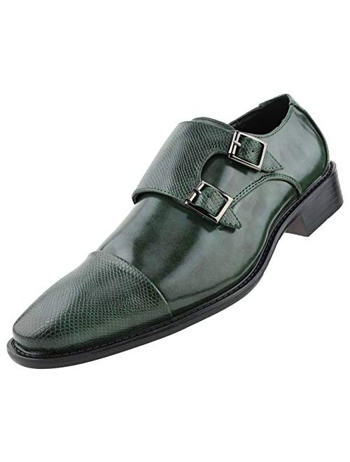 Bolano Bancroft Men's Monk Strap Dress Shoes - Slip on Dress Shoes for Men with Embossed Cap Toe - Designer Formal Shoes with Double Monk Strap