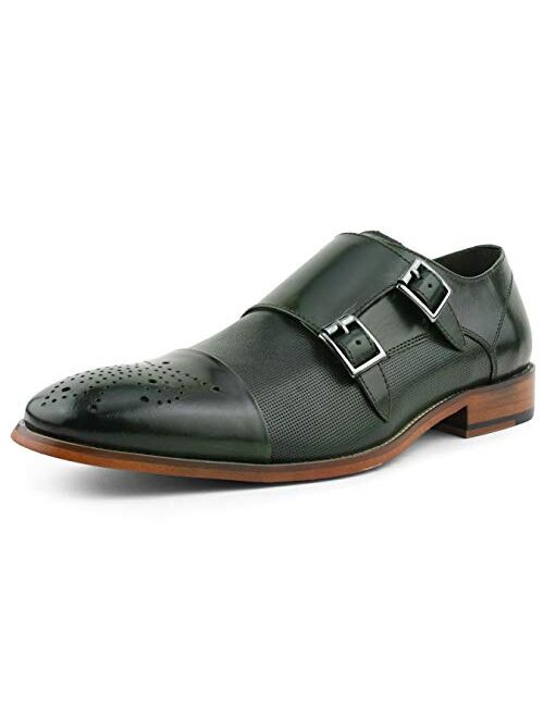 Asher Green AG1101 - Men's Dress Shoes, Formal Mens Shoes - Genuine Calf Leather Shoes for Men - Cap Toe Double Monk Strap