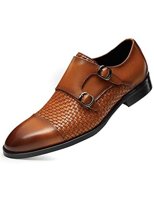 FRASOICUS Men ’s Dress Shoes Genuine Leather Single Monk Strap Slip-On Shoes for Formal Occasions