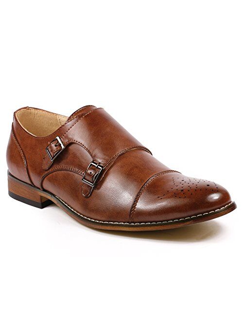 Metrocharm MC100 Men's Perforated Cap Toe Double Monk Strap Dress Shoes