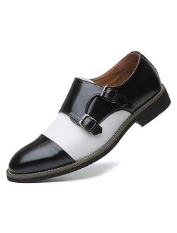 Santimon Mens Double Monk-Strap Loafers Cap-Toe Casual Driving Slip on Dress Shoes Moccasins