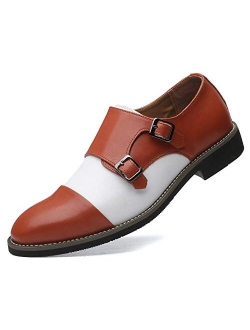 Santimon Mens Double Monk-Strap Loafers Cap-Toe Casual Driving Slip on Dress Shoes Moccasins