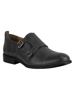 Liberty Men's Double Buckle Monk Strap Genuine Leather Cap-Toe Dress Shoes