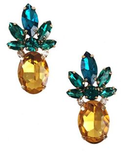 Retro Antique Vintage Style Amber Yellow Pineapple Rhinestone Cluster Earrings