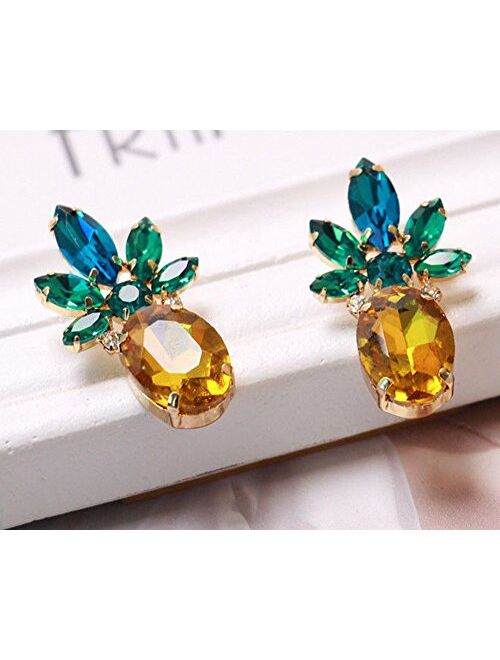 Retro Antique Vintage Style Amber Yellow Pineapple Rhinestone Cluster Earrings