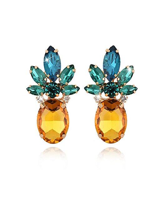 Retro Antique Vintage Style Amber Yellow Pineapple Rhinestone Cluster Earrings