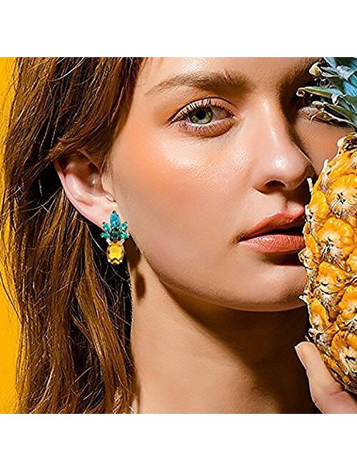 Retro Antique Vintage Style Amber Yellow Pineapple Rhinestone Cluster Earrings