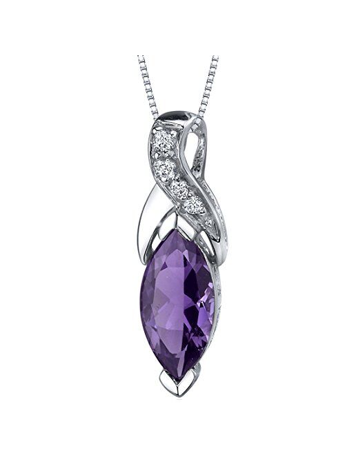 Amethyst Pendant Necklace Sterling Silver Marquise Shape 1.50 Carats