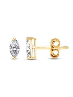 AFFY Sparkling White Cubic Zirconia Marquise Frame Stud Earrings in 14k Gold Over Sterling Silver