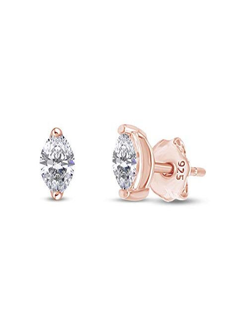 AFFY Sparkling White Cubic Zirconia Marquise Frame Stud Earrings in 14k Gold Over Sterling Silver