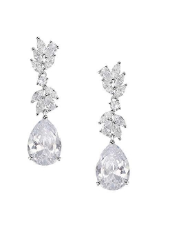 SWEETV Marquise Wedding Earrings for Brides, Bridesmaids, Teardrop Crystal Cubic Zirconia Bridal Drop Earrings for Women Prom