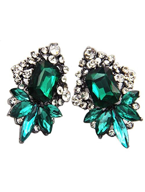 Art Deco Antique Vintage Style Emerald Green Rhinestone Wedding Bridal Prom Earrings