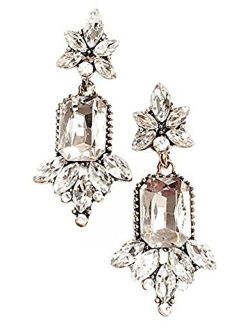 Gold Tone Art Deco Antique Vintage Flapper Style Rhinestone Wedding Bridal Prom Earrings