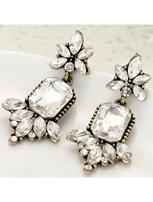 Gold Tone Art Deco Antique Vintage Flapper Style Rhinestone Wedding Bridal Prom Earrings