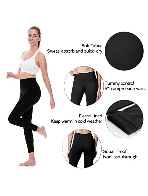 Indero Women's High Waist Yoga Fleece Lined Warm Ultra Soft Leggings Winter Thermal Pants (S/M, L/XL, 1X, 2X, 3X)