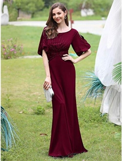 Women's Round Neck Bodycon Mermaid Beading Long Formal Dress 0544