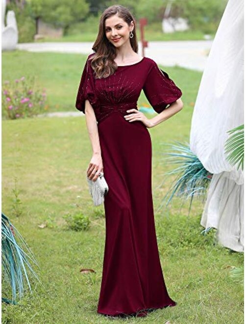 Ever-Pretty Women's Round Neck Bodycon Mermaid Beading Long Formal Dress 0544