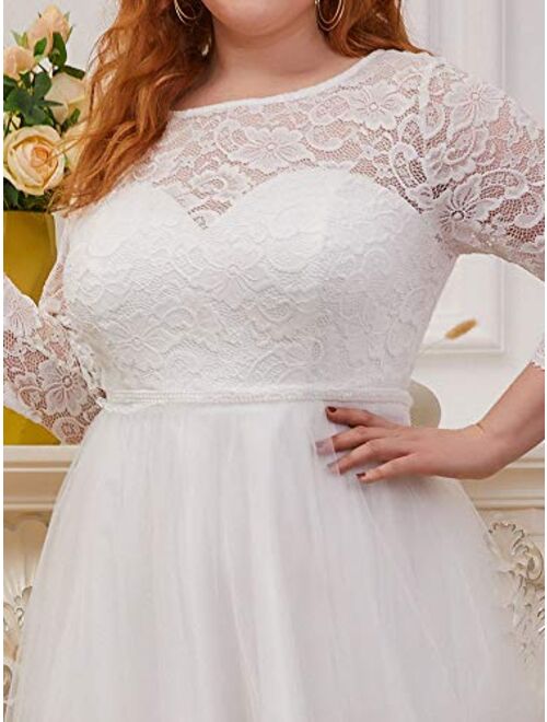 Ever-Pretty Womens Plus Size Long Sleeve Sweetheart Illusion Neckline Simple Wedding Dress 0229-PZ