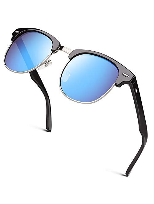 GQUEEN Classic Horn Rimmed Semi Rimless Polarized Sunglasses for Men Women GQO6