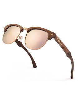 HD Mirrored Polarized Wood Sunglasses for Men and Women UV400 Protection Sports Half Rim Classic Retro COCA TREE