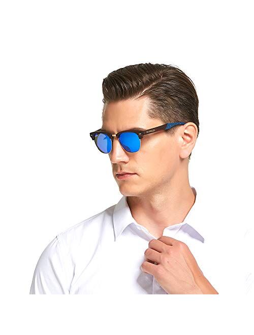 HD Mirrored Polarized Wood Sunglasses for Men and Women UV400 Protection Sports Half Rim Classic Retro COCA TREE