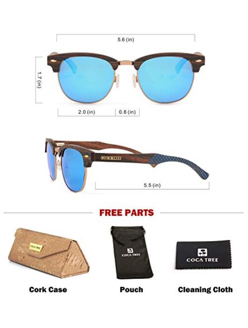 HD Mirrored Polarized Wood Sunglasses for Men and Women UV400 Protection Sports Half Rim Classic Retro COCA TREE