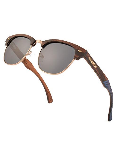 HD Mirrored Polarized Wood Sunglasses for Men and Women UV400 Protection Sports Half Rim Classic Retro COCA TREE