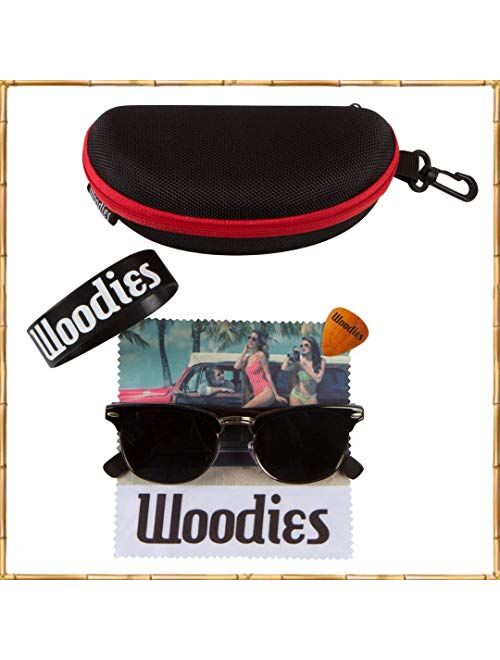 WOODIES Polarized Half-Rim Ebony Wood Sunglasses for Men and Women | Black Polarized Lenses and Real Wooden Frame | 100% UVA/UVB Ray Protection