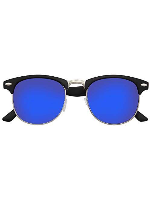 Emblem Eyewear - Premium Half Frame Horn Rimmed Sunglasses Metal Rivets