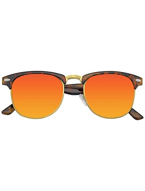 Emblem Eyewear - Premium Half Frame Horn Rimmed Sunglasses Metal Rivets