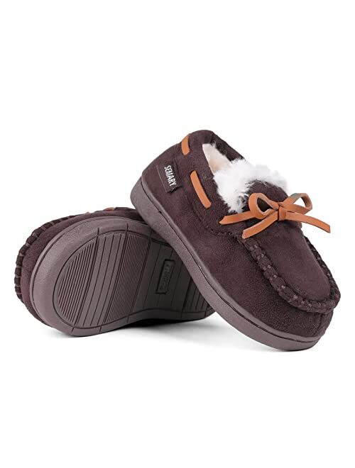 SEMARY Toddler Kids Moccasin House Shoes Slippers with Memory Foam Slip On Sole Protection Slipper for Boys Girls Indoor Outdoor