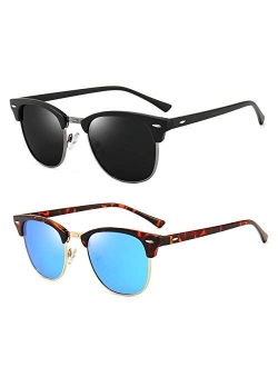 Polarized Sunglasses Classic Semi-Rimless Frame Retro Brand Sunglasses for Men and Women UV 400 Protection