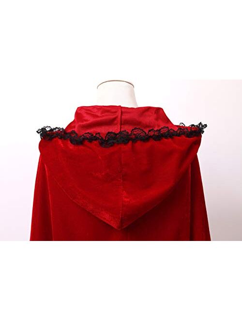 Colorful House Velvet Red Riding Hooded Cape Halloween Christmas Cloak