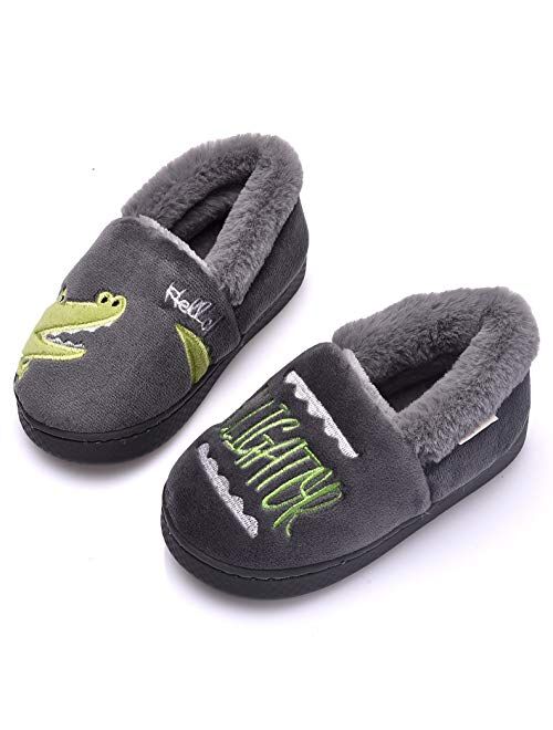 Holynissl Boys Girls Slippers Warm Fur House Slippers for Kids Non Slip Toddler Cute Home Slipper