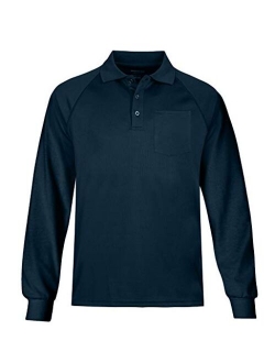 MOHEEN Men's Long Sleeve Moisture Wicking Performance Solid Golf Polo Shirt with Pocket