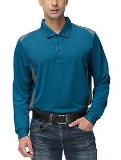 MOHEEN Men's Long Sleeve Moisture Wicking Performance Solid Golf Polo Shirt with Pocket