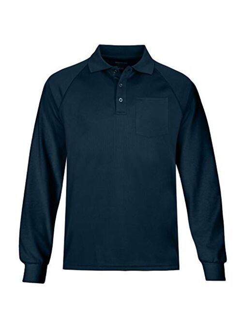 MOHEEN Men's Long Sleeve Moisture Wicking Performance Solid Golf Polo Shirt with Pocket